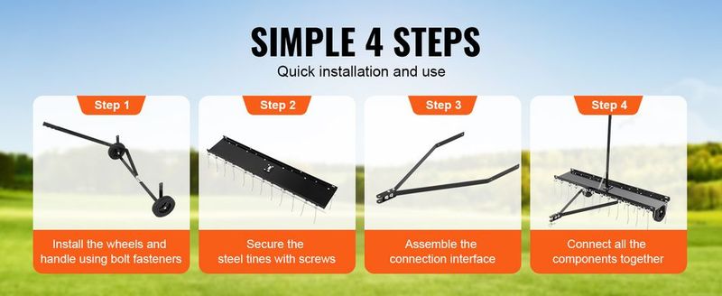 VEVOR Tow Behind Dethatcher, 48-inch Tow Dethatcher With 24 Spring Steel Tines, Lawn Dethatcher Rake For ATV Or Mower, Tow Behind Lawn Rake With Lift Handle For Garden Farm Grass_voghion.com