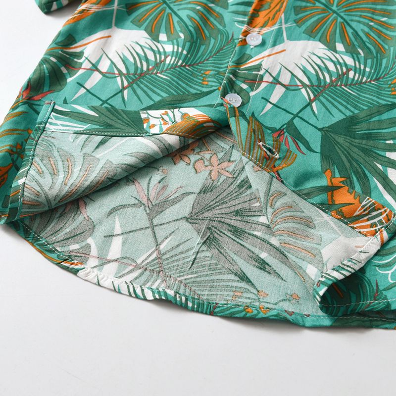 Lasten monivärinen havaijilainen paita, trendikäs neuletakki, rantahiustyyli, loma, lyhythihainen, kukkakuvioinen toppi, rento takki_voghion.com