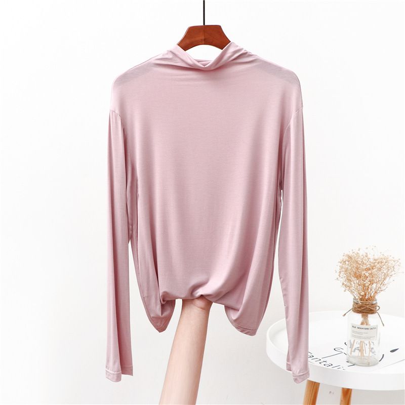 High collar base shirt, stacked collar, western-style top, modal, spring autumn, winter inner wear, long sleeved t-shirt_voghion.com