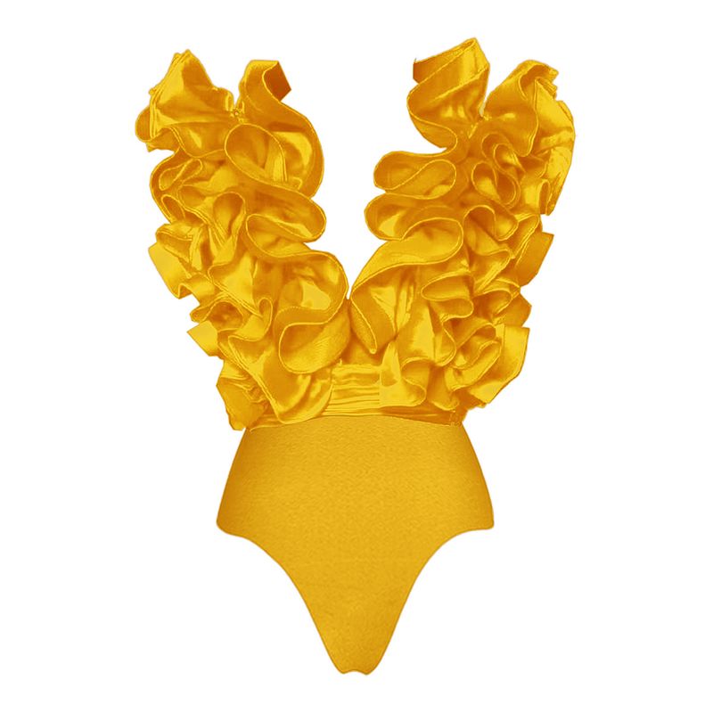 Maillot de bain en dentelle pour femme avec jupe irrégulière et col en V_voghion.com