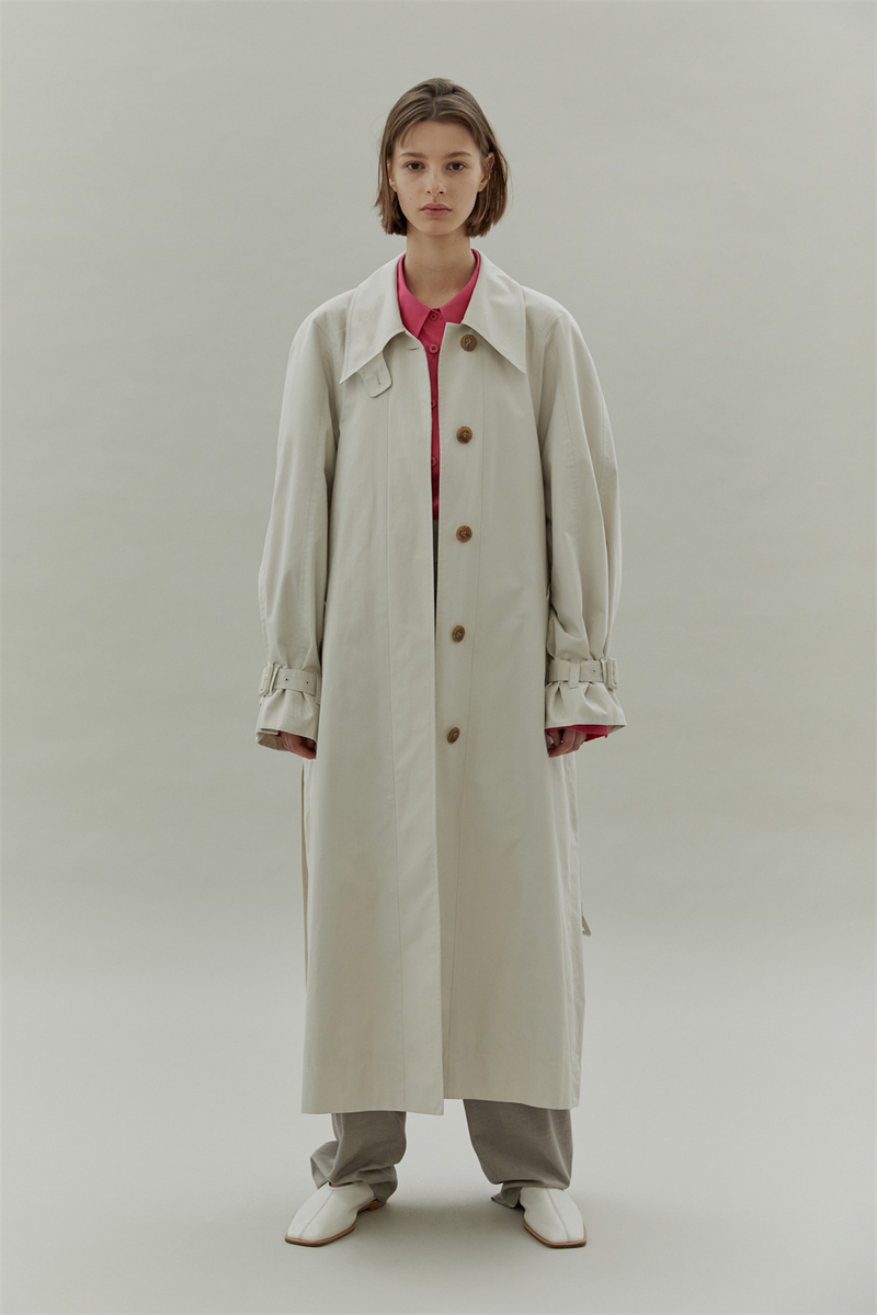 Trench lungo monopetto con risvolto e cintura da pendolare casual alla moda da donna_voghion.com