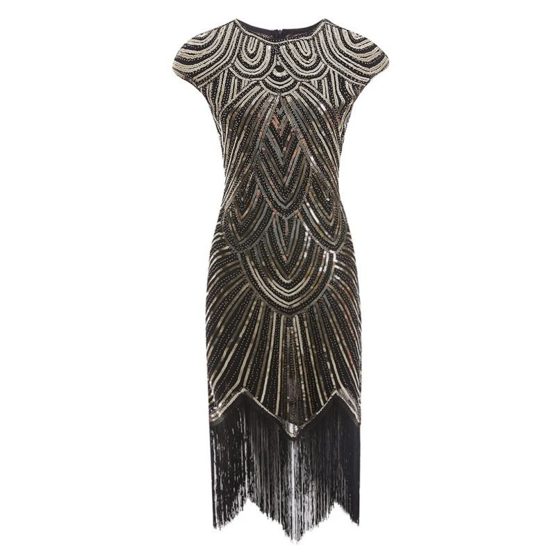 Rochie de film din anii 1920, cu ciucuri țesute, de calitate, nouă_voghion.com