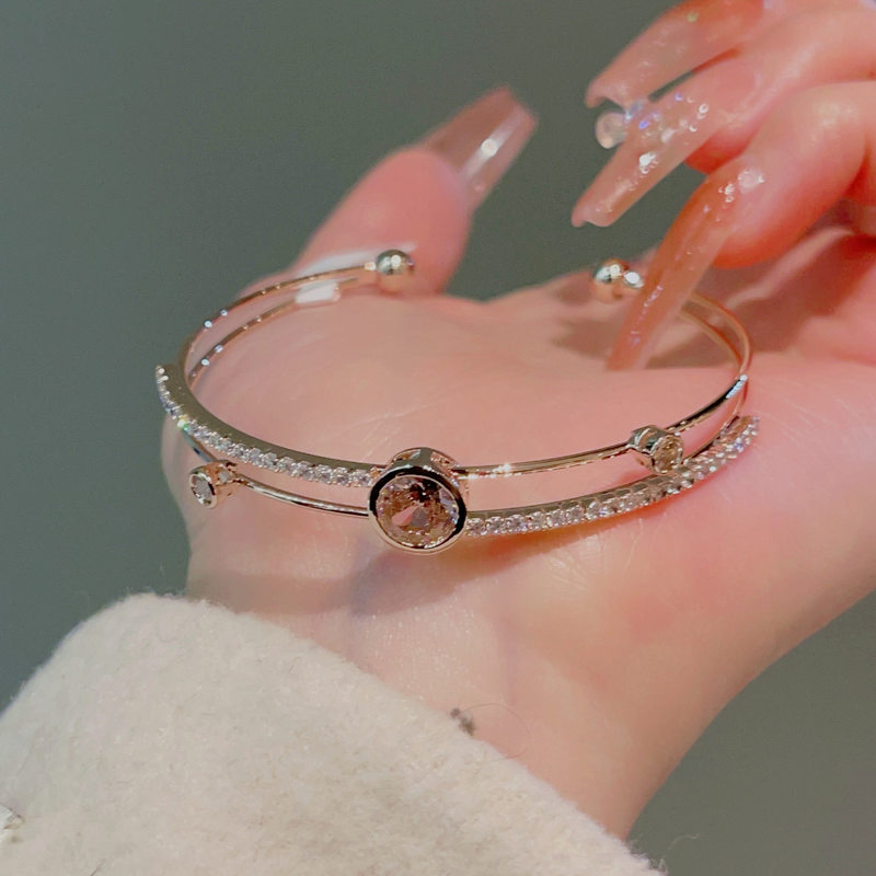 Dobbeltlags guldbelagt zirkon armbånd mode OL stil pink cirkel zirkon armbånd kvinde J377_voghion.com