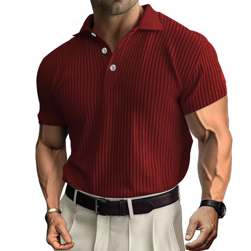 Polo Henley de punto a rayas con cuello vuelto para hombre, camiseta informal holgada, novedad de 2024_voghion.com