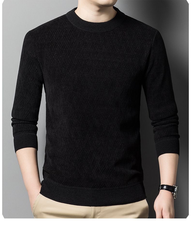 Männerkleeder Pullover plus Samt verdickte Jacquard Diamantmuster Eendeel Samt waarm Top einfarweg ënnescht Ronn Hals Pullover_voghion.com