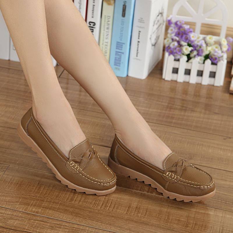 Flache echtes Leder Damen Casual Soft für mittleren Alters und ältere Mütter, Kuhsehnensohlen Krankenschwester Schuhe, einzelne Schuhe_voghion.com