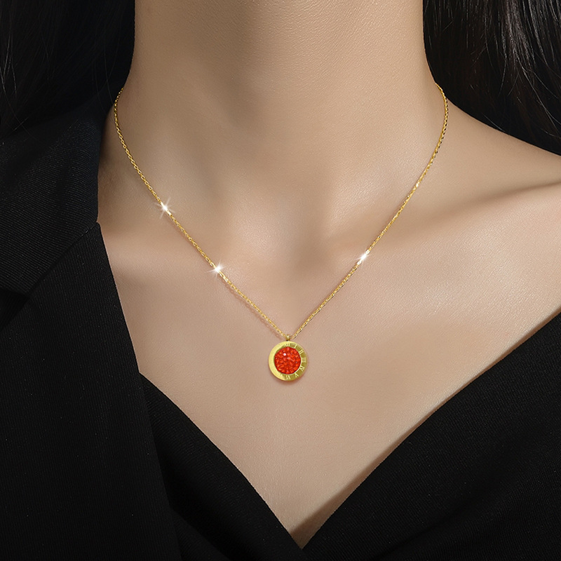 Collana con ciondolo con numero romano rotondo in acciaio inossidabile Collana con ciondolo alla moda coreana per ragazze, catena con clavicola, senza gioielli che sbiadiscono_voghion.com