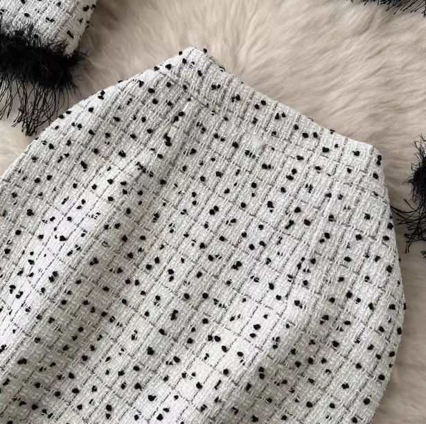 Abbigliamento Donna Nuovo completo autunnale e invernale per donna, giacca corta alla moda con nappe + gonna media lunghezza sui fianchi, completo in due pezzi_voghion.com