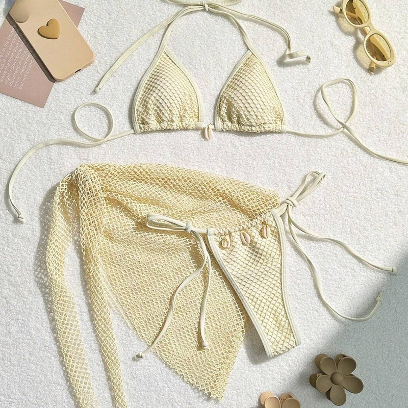 Naisten vaatteet Uimapuvut on erikoistunut sideharsohameeseen, kolmiosainen bikini-uimapuku Naisten bikinit, uusi tyyli_voghion.com