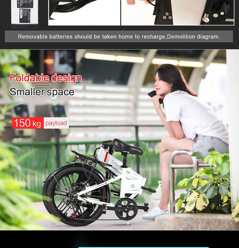 SAMEBIKE 20LVXD30-II Elcykel 20" hopfällbar elmopedcykel 350W Motor 48V 10Ah batteri_voghion.com