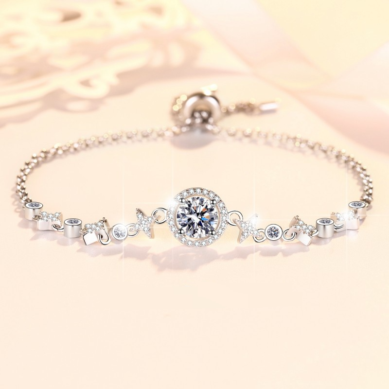 S925 Ayar Gümüş Kadın Bileklik Hafif Lüks Stil İtmeli Çekmeli Boncuk Mizaç Bileklik Moissanite Takı_voghion.com