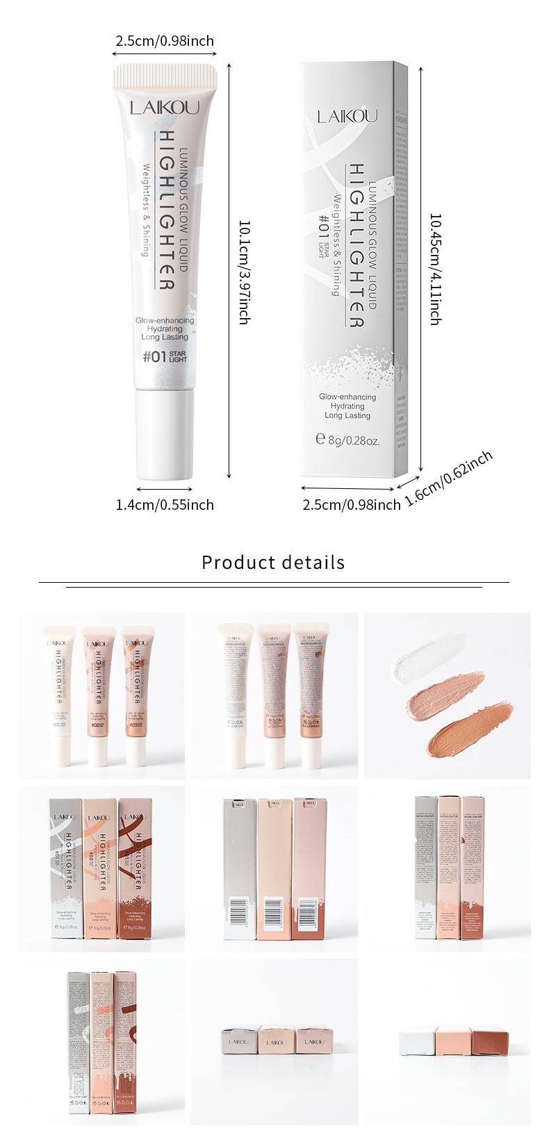 LAIKOU Highlighter Crème - 3-an-1 Kontur, Highlight & Conceal, 10g (3 Nuancen) | Opbaubar & Blendbar fir e makellosen Finish_voghion.com