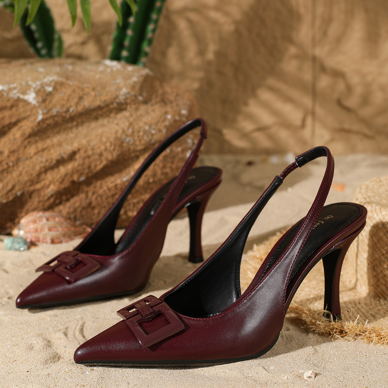 Damenschuhe High Heels mit halbgeschlossener Spitze und Slingback-Absätzen_voghion.com