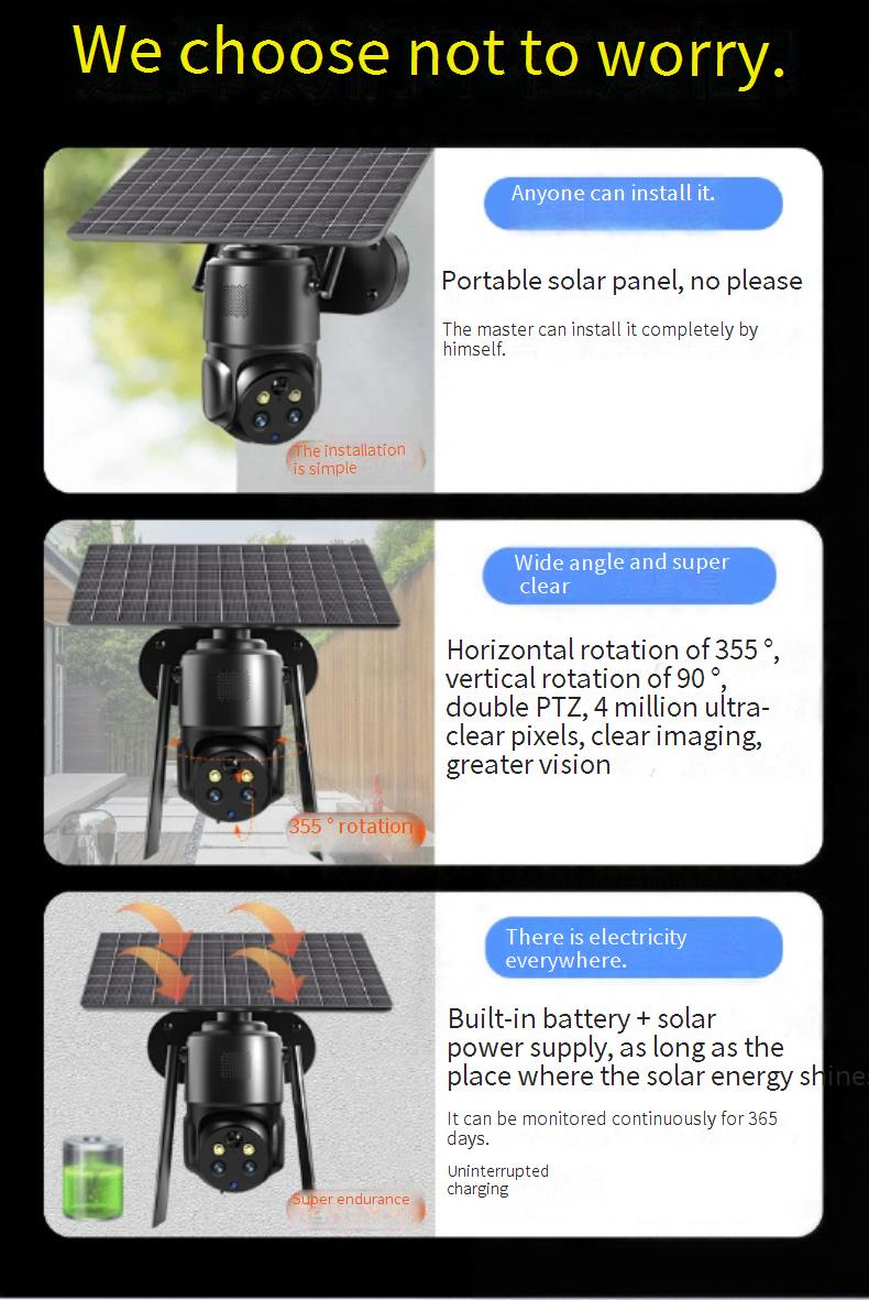 8x Zoom Solar Security Camera - Wireless Remote Viewing On Phone Night Vision & AI Motion Detection (No Wifi Needed IP65 Weatherproof)_voghion.com