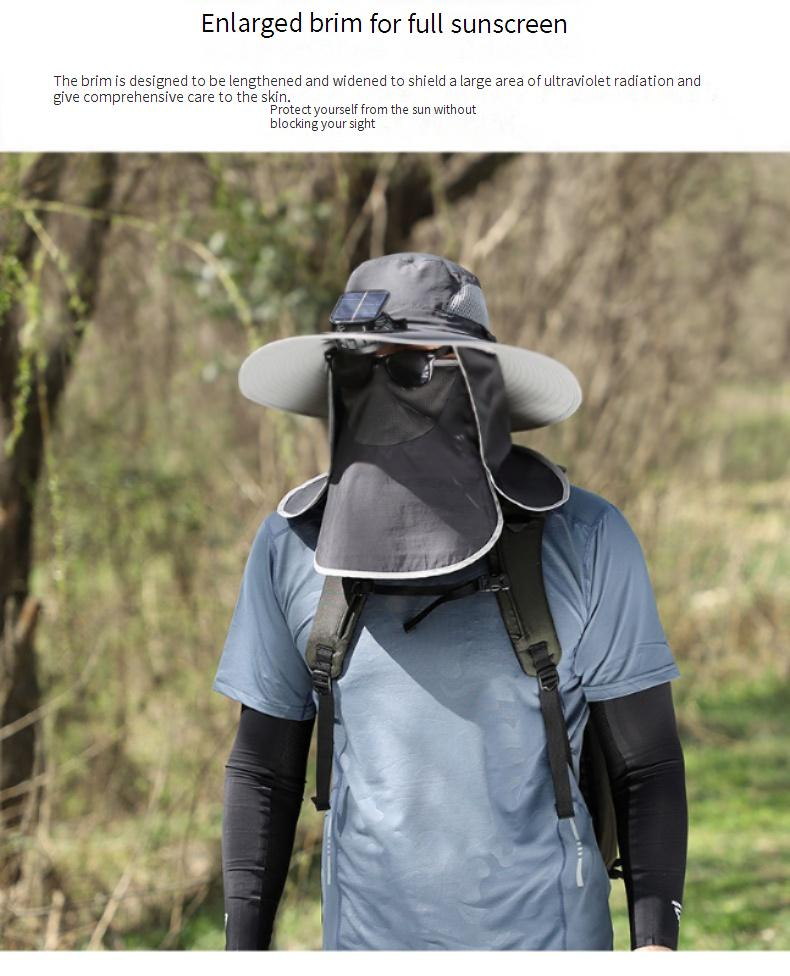 Cappello rinfrescante ad energia solare con protezione staccabile per viso e collo - Ventilatore ricaricabile ad alta potenza per esterni - Protezione solare UPF50+ per uomo_voghion.com