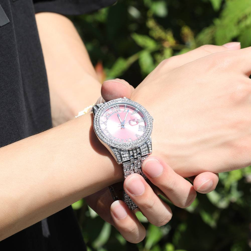 Montre unisexe LoveHype à diamant rose – Montre à quartz assortie pour couple avec boîtier rond de 42 mm_voghion.com