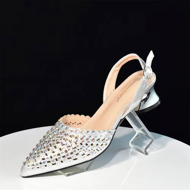 Pair The Evening With High Heel Broken Diamond Round Head Fish Mouth Sandals And Glitter Diamond Set Hand Bag_voghion.com