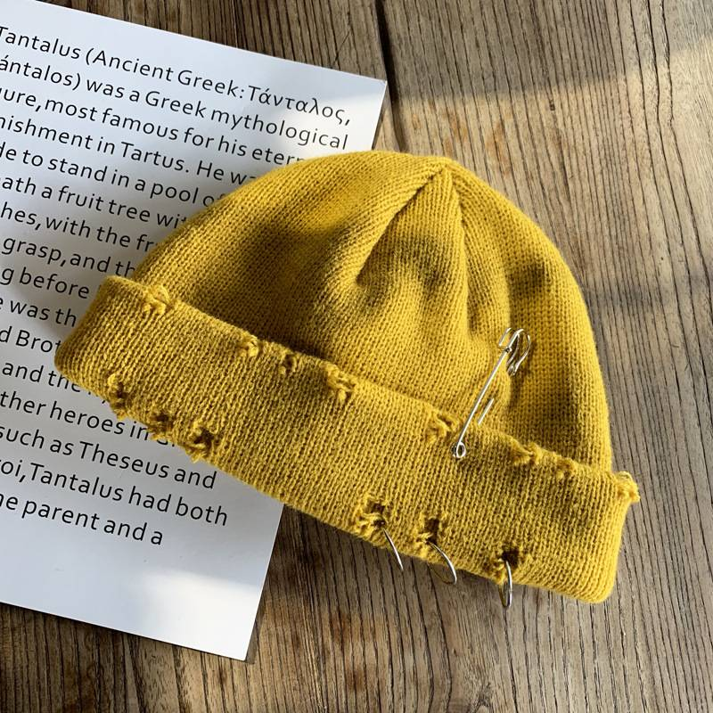 Women's Hats Ring Pin Hip Hop Wool Hat Autumn And Winter Couple Net Celebrity Fashionable Hole Hat Men And Women Knitted Hat_voghion.com