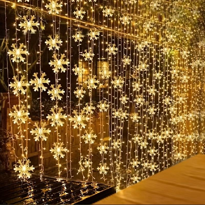 3pcs LED Snowflake Curtain Lights, Romantic Christmas Curtain String Lights, Fairy String Lights For Wedding Parties Home Bedroom Indoor Decor_voghion.com