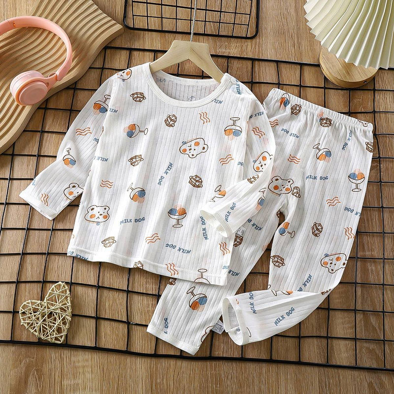 Pigiama per bambini in morbido cotone traspirante, set di simpatici cartoni animati, a maniche lunghe, per la casa, per bambini da 0 a 5 anni_voghion.com