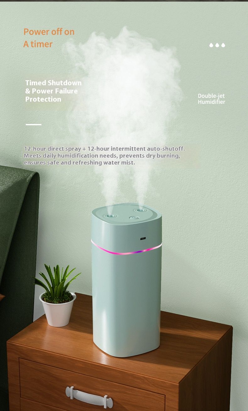 Luftbefeuchter mit zwei Düsen – USB-/Auto-betriebener tragbarer Luftbefeuchter mit 2 Sprühstößen für Zuhause und unterwegs (500 ml – 1 l Fassungsvermögen, 10–20 m² Abdeckung, 36 dB leise)_voghion.com