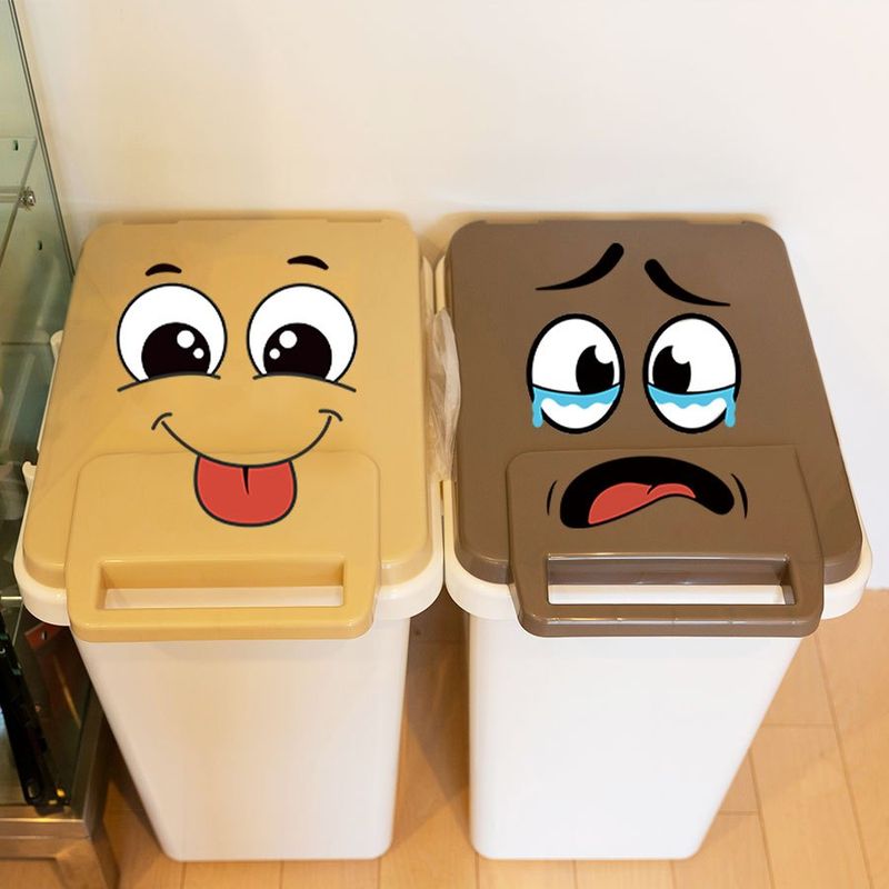 4pcs Set Cartoon Face Stickers,Self-Adhesive, Plastic Surface Compatible, Disposable, Home Decoration Suitable For Trash Can, Wall, Toilet,_voghion.com