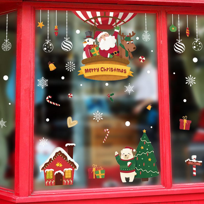 Pegatinas navideñas para niños: grandes pegatinas de pared de PVC de 60 x 90 cm, decoración de aula con dibujos animados, pegatinas navideñas para ventanas y cristales, reutilizables._voghion.com