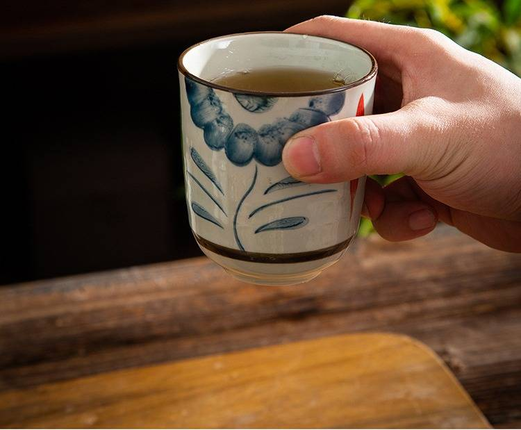 Japanese Style Underglaze Hand-Painted Ceramic Tea Cup - 250ml Traditional Floral Design, Microwave Safe_voghion.com