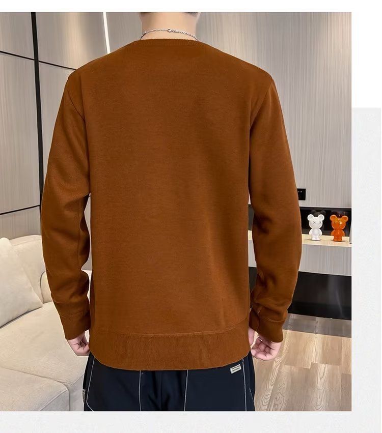 Abbigliamento maschile Maglione girocollo in velluto monopezzo autunnale e invernale da uomo, camicia con fondo foderato in pile spesso da uomo, 2024, nuovo top caldo tutto-fiammifero alla moda_voghion.com