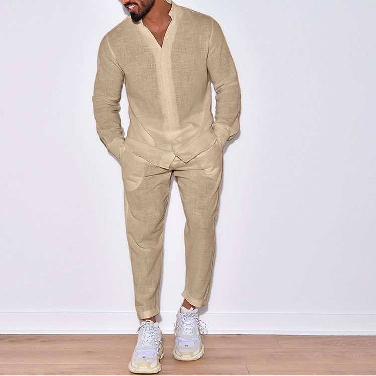 Costum de agrement pentru bărbați, cu mâneci lungi, pantaloni, costum din două piese_voghion.com