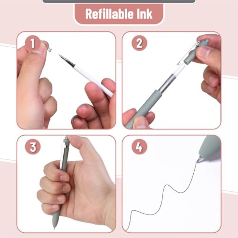 Penna per journaling biblico, confezione da 6, penne gel retrattili con inchiostro nero da 0,5 mm, per journaling, fusto Morandi con clip a croce argentata liscia_voghion.com