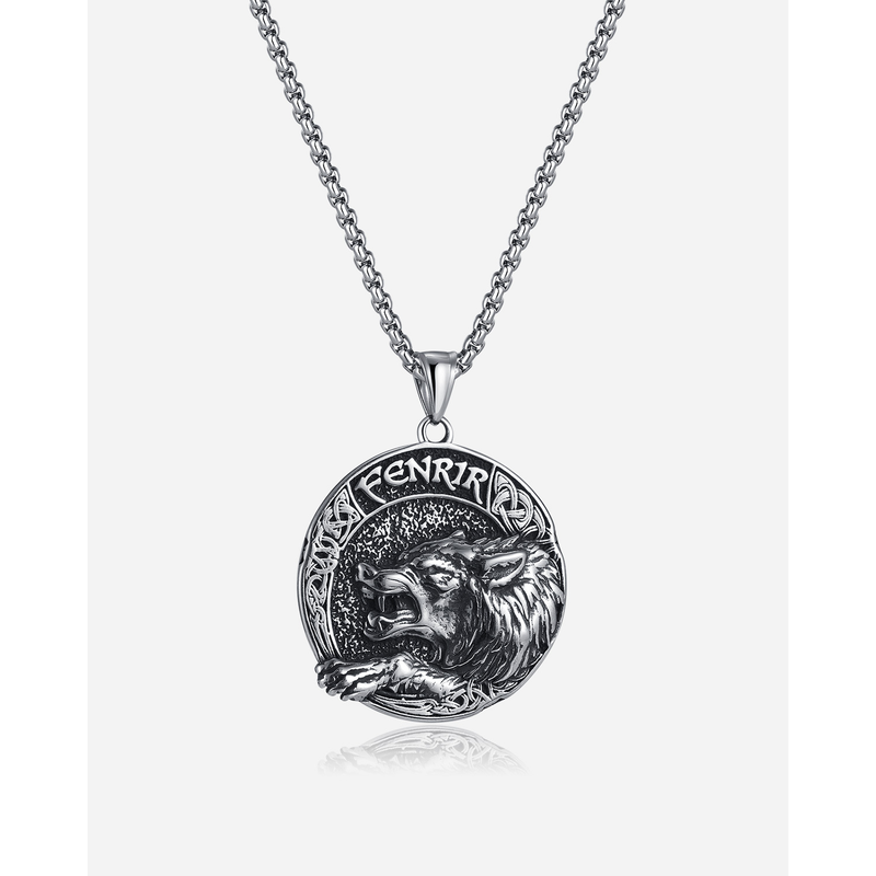 Asmeninis vikingų „Aoding Fenille Wolf“ pakabukas su titano plieno karoliais vyrams_voghion.com