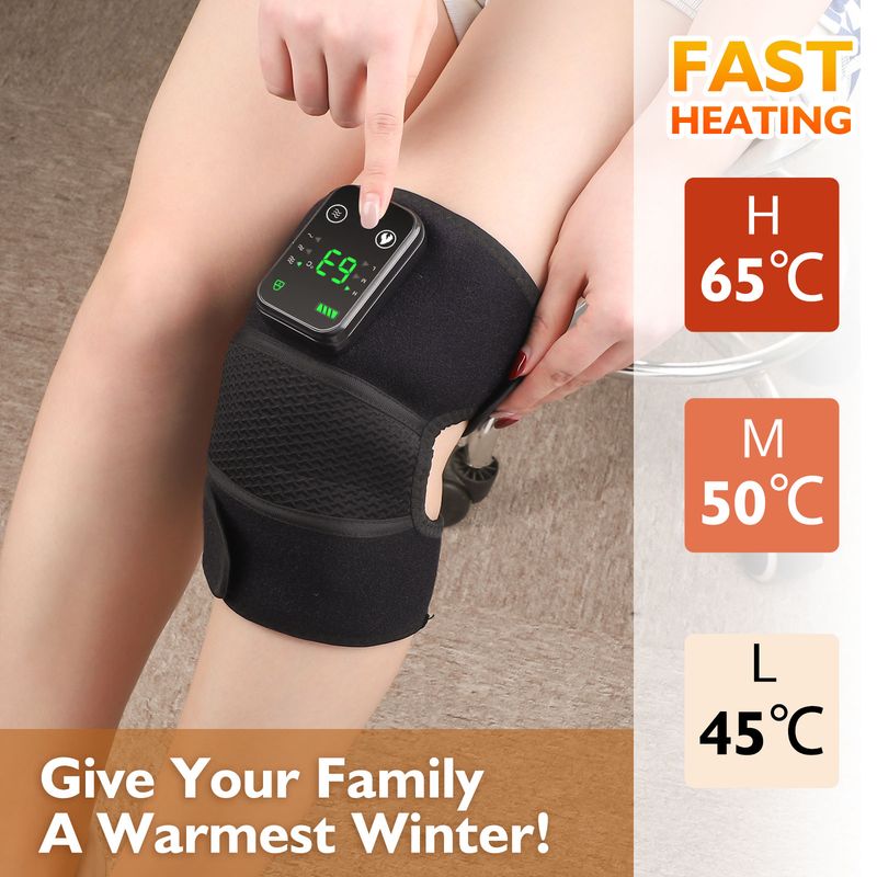 Eletric Belt Leg Joint Heating Vibration Massage 3 in 1 Elbow Shoulder Support Thermal Knee Pad Blood Circulation_voghion.com