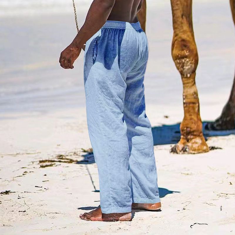 Abbigliamento da uomo Pantaloni in canapa di cotone per il tempo libero in tinta unita, semplici e sciolti in lino_voghion.com