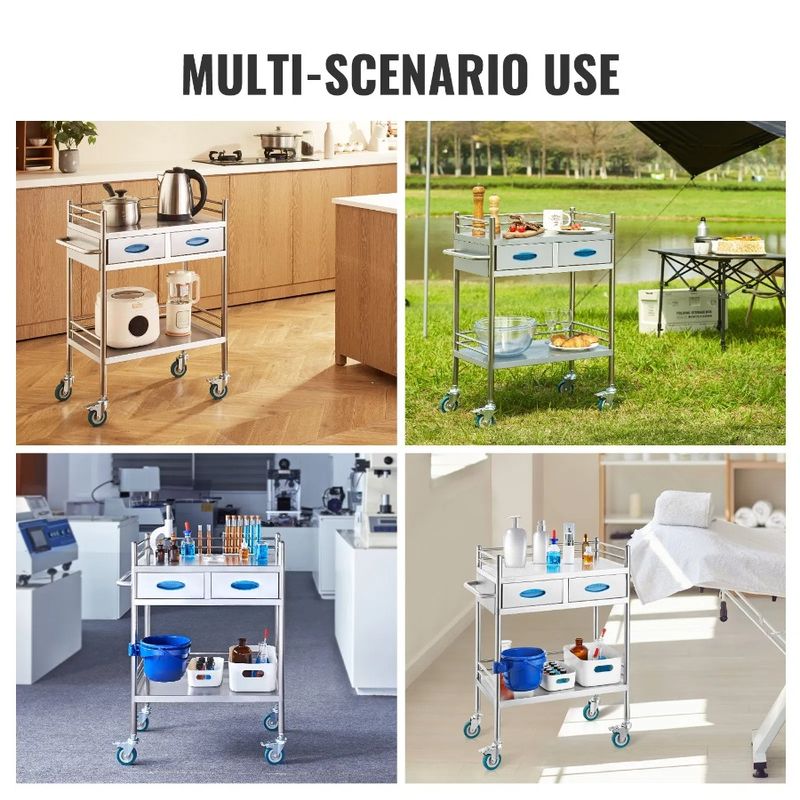 Drawers Cart Lockable Dental Medical Utility Serving With Steel 2 Rolling With Layers Cart Cart Cart Stainless Lab Two Utility_voghion.com