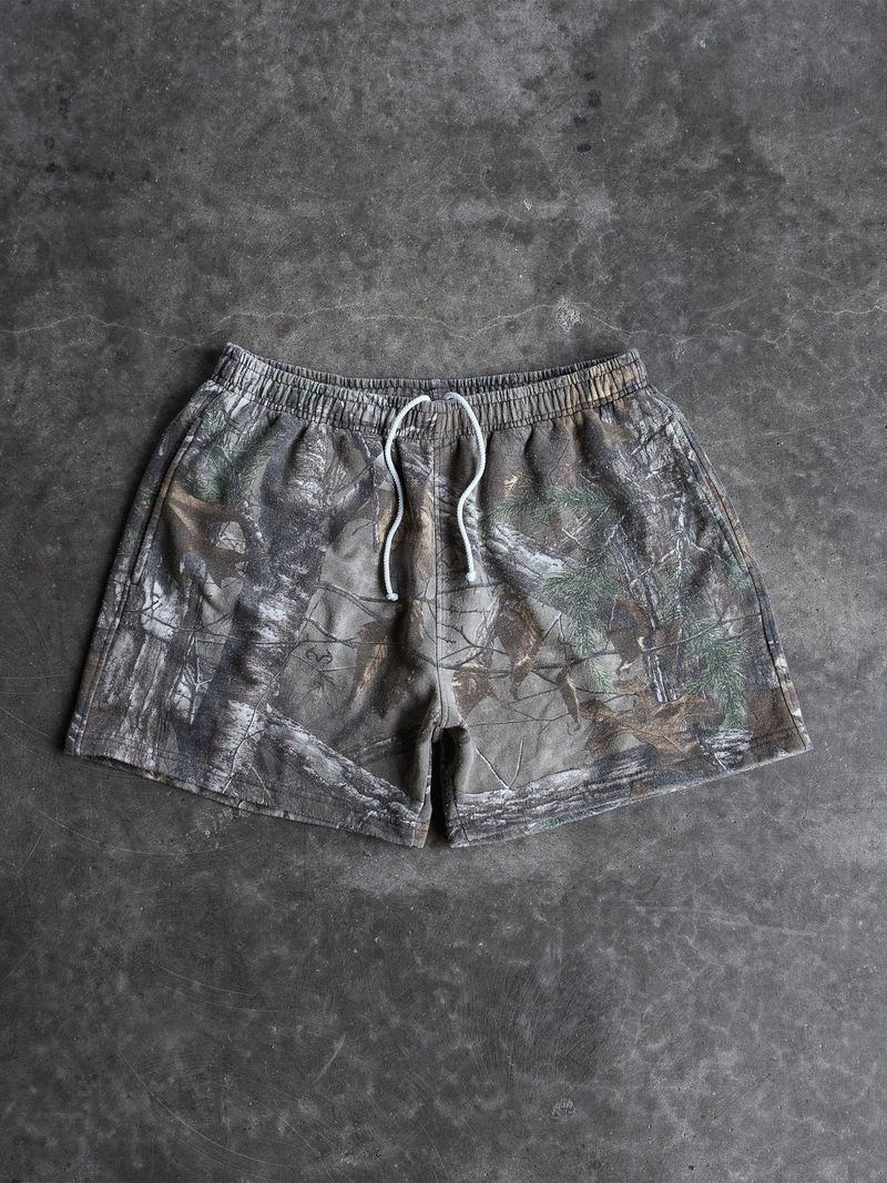 Men's Clothing Summer New Men's Digital Print Shorts Camouflage Tree Branch Print Black Drawstring Pocket Casual Shorts For Men And Women_voghion.com
