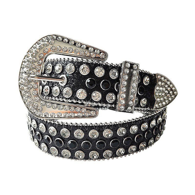 Feng Shui Leather for Women Handmade Embedding Fashion Versatile Decoration Crystal Sparkling Diamond Belt_voghion.com