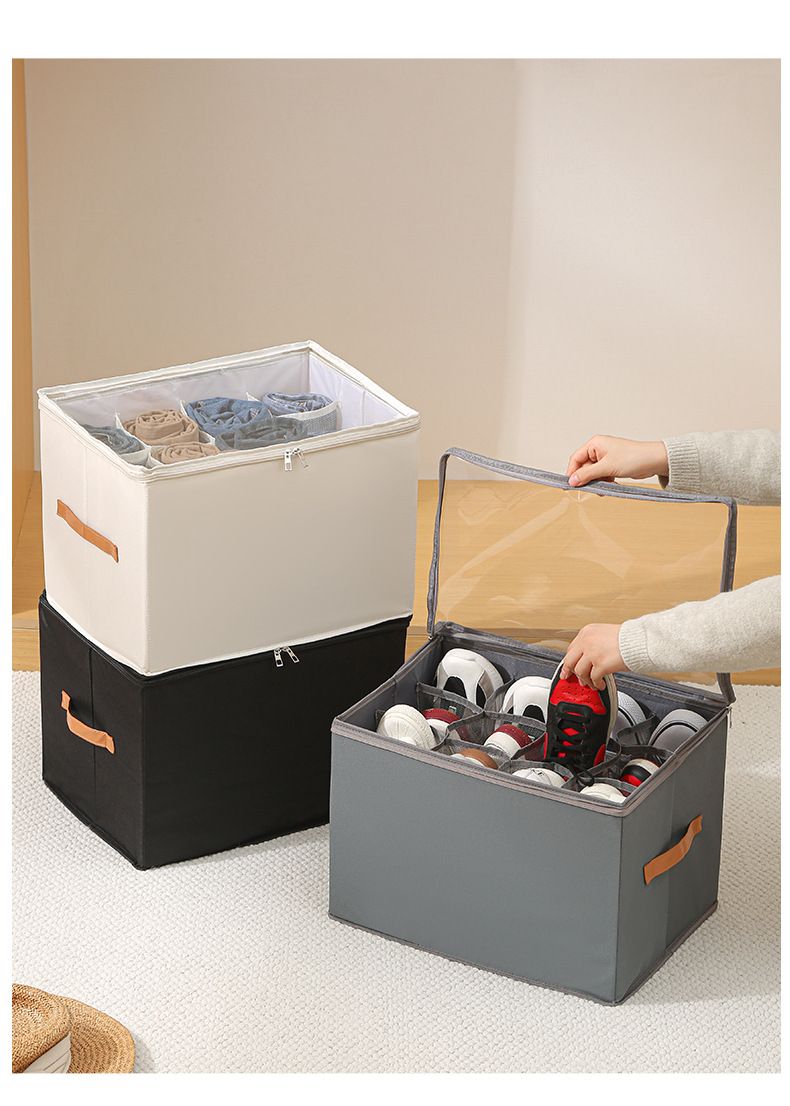 Family Organizer Foldable Fabric Shoe Storage Box Breathable Dustproof Organizer With Removable Washable Cover Adjustable Compartments_voghion.com