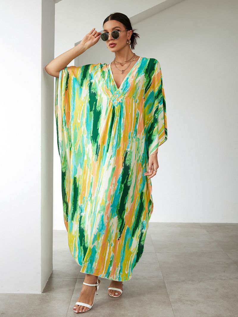 Bohemian katoenen maxi-jurk – oversized strandjurk, zwierige tuniek voor dames, plus-size zwembroek met levendige prints_voghion.com