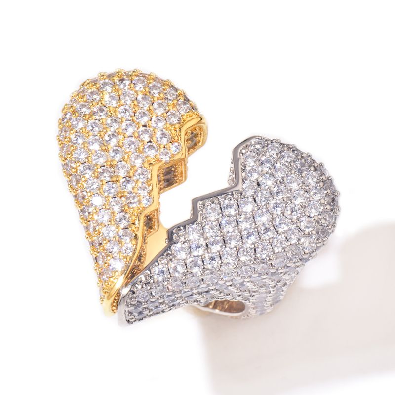 Bague en forme de cœur Tingjie, nouvelle personnalité, en cuivre incrusté de zircons, entièrement en diamants, accessoire tendance pour couple hip-hop_voghion.com