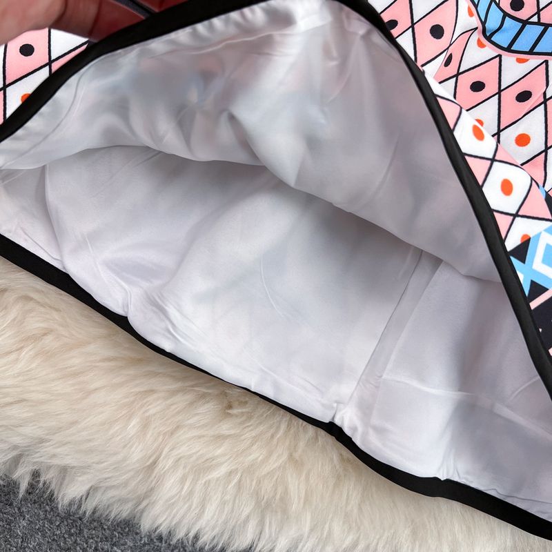 Ženska oblačila, srajca s potiskom s kratkimi rokavi, krilo z visokim pasom in žepom_voghion.com