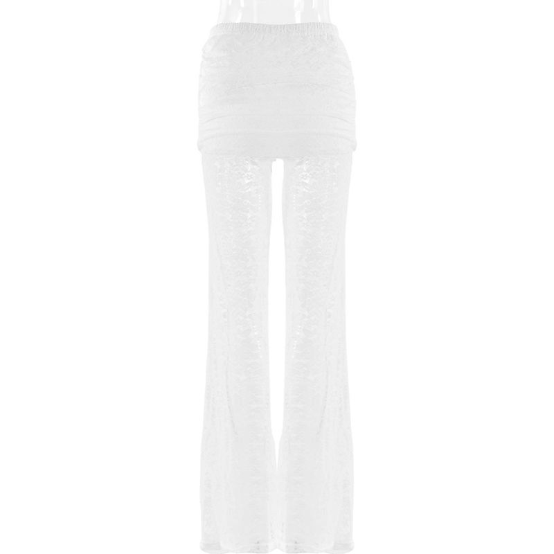 Women's Clothing New Fashion Sexy Versatile Pants Lace Splicing Slim See Through High Waist Flared Pants For Women_voghion.com