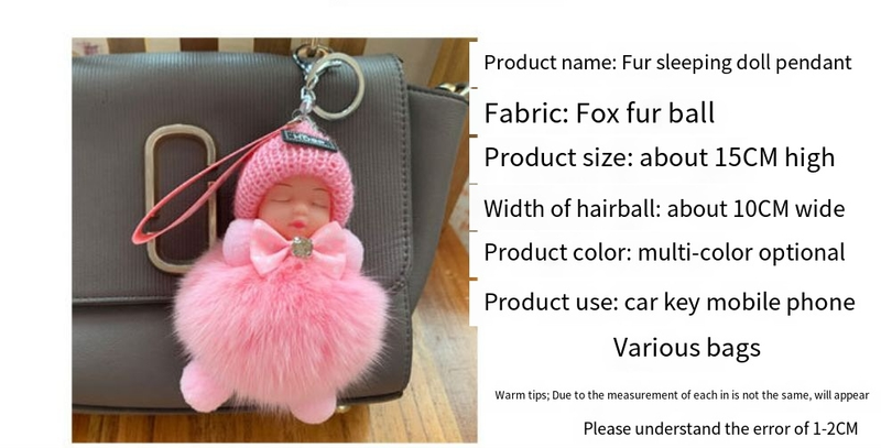 Fuchspelz Anhänger echtes Leder Stroh Tasche Tasche Ornamente Schlaf Puppe Plüsch Puppe Auto Schlüsselanhänger weiblich_voghion.com