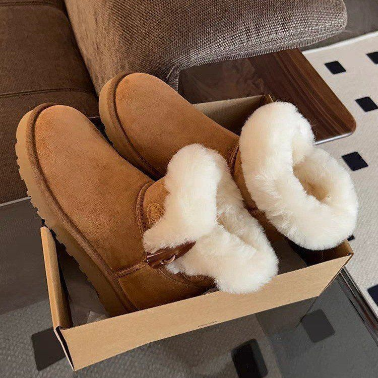 Tasman Slippers Tazz Mustard Seed Platform Classic Ultra Mini Boot Sand Chestnut Fur Slides Sheepskin Winter Women Men Slip-on Shoes Suede_voghion.com