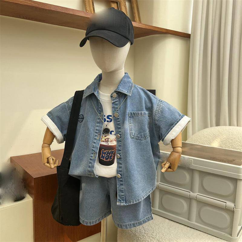 Ropa para niños, tallas pequeñas y medianas, elegantes, estilo urbano, camisas y pantalones cortos de mezclilla, trajes de dos piezas_voghion.com
