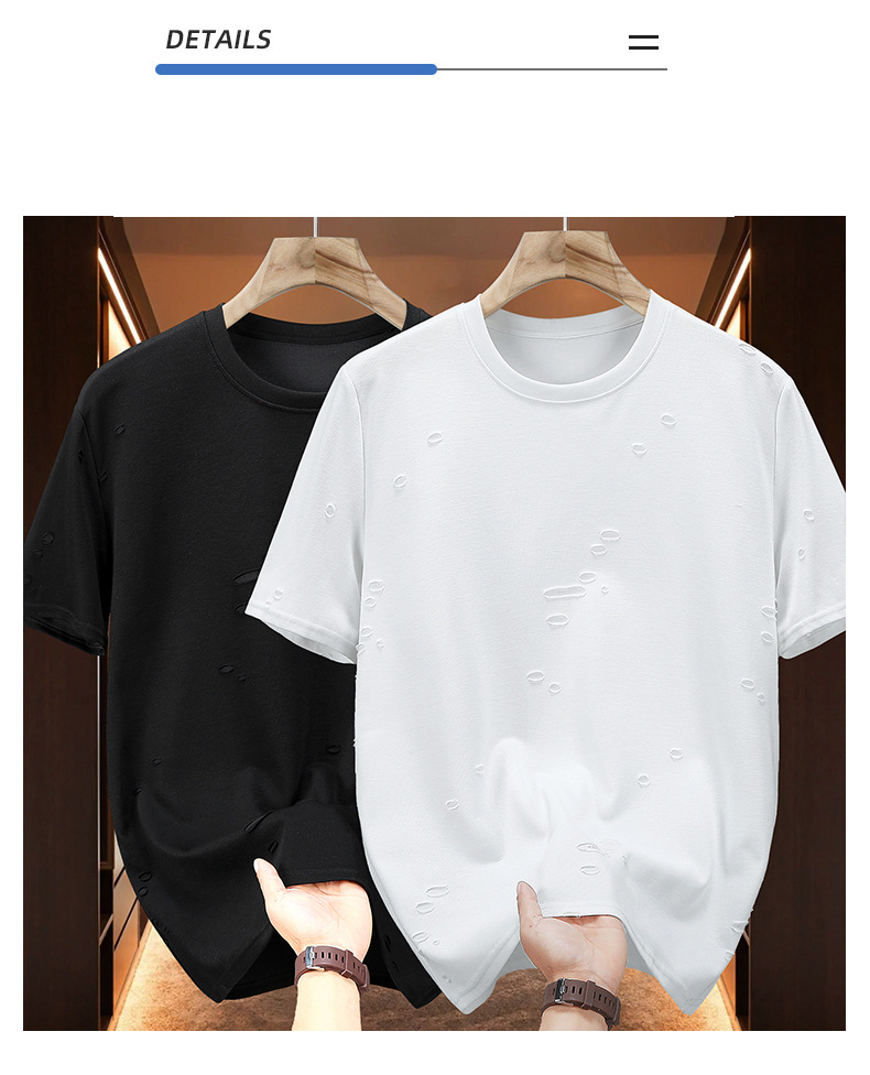 Herrkläder Nya Trendiga Märken Hål Kortärmad Herr T-shirt Stor Storlek Ledig Sommar Plus Tjock Plus Casual Super Tjock_voghion.com