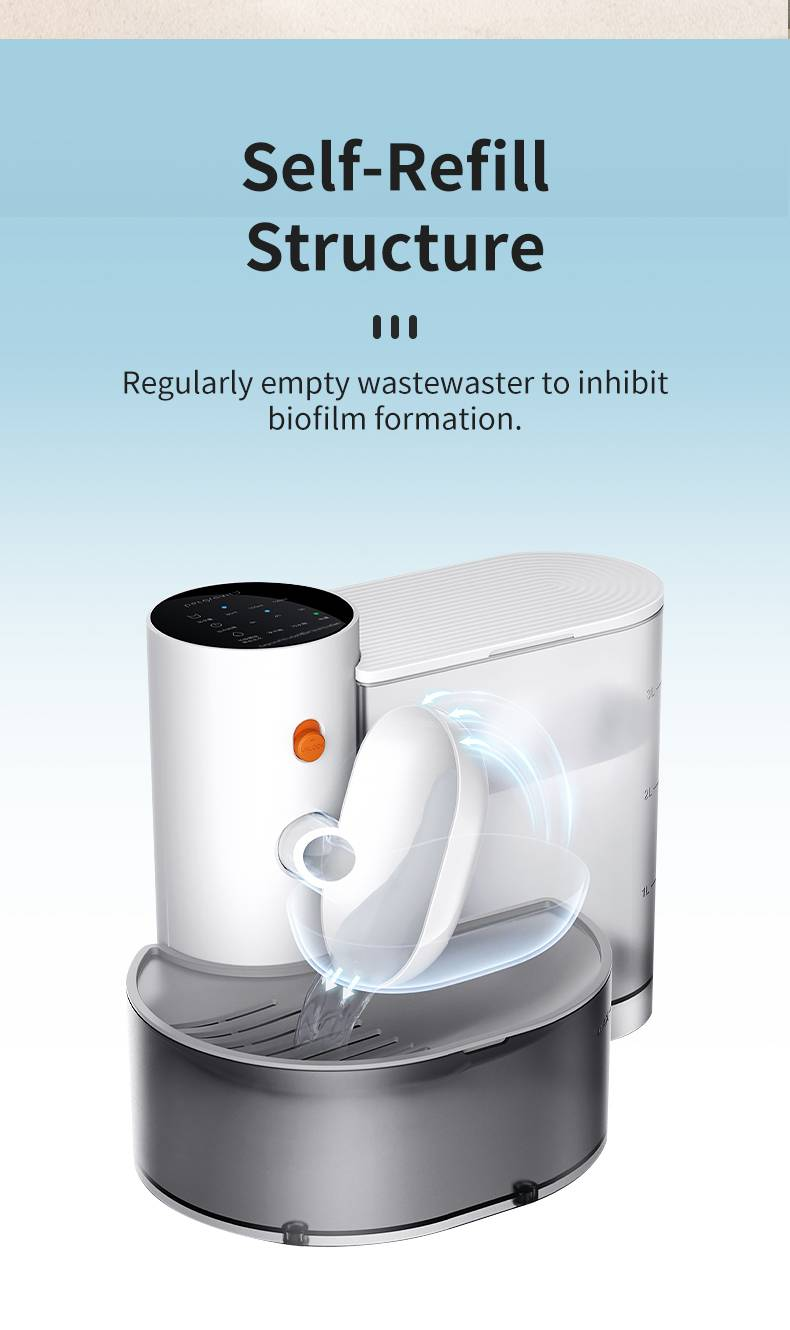 Intelligenter, per USB wiederaufladbarer Trinkbrunnen für Haustiere: 304,5 ml, Selbstbefüllung, Abfalltrennung, ohne Kartusche, Kippfunktion zum Trinken, 2000 mAh 18650 Akku_voghion.com