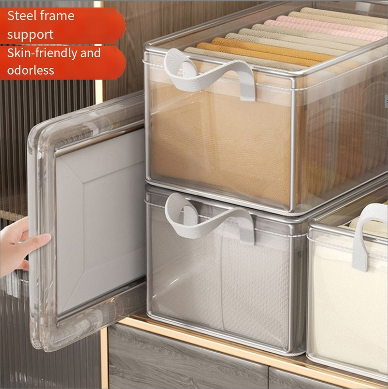 Clothes Storage Box Home Wardrobe For Clothes And Pants Layered Storage Box Transparent Folding Storage Basket Frame Artifact_voghion.com