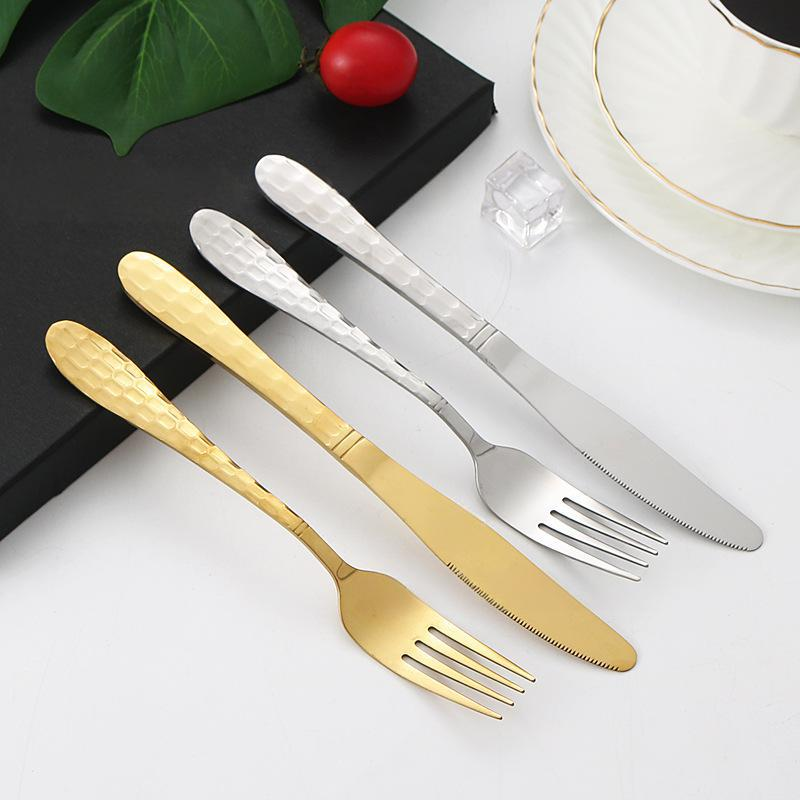 Titanium-Plated Stainless Steel Cutlery Set - Water Cube Design 4-Piece Hotel & Restaurant Grade Tableware In Gift Box_voghion.com