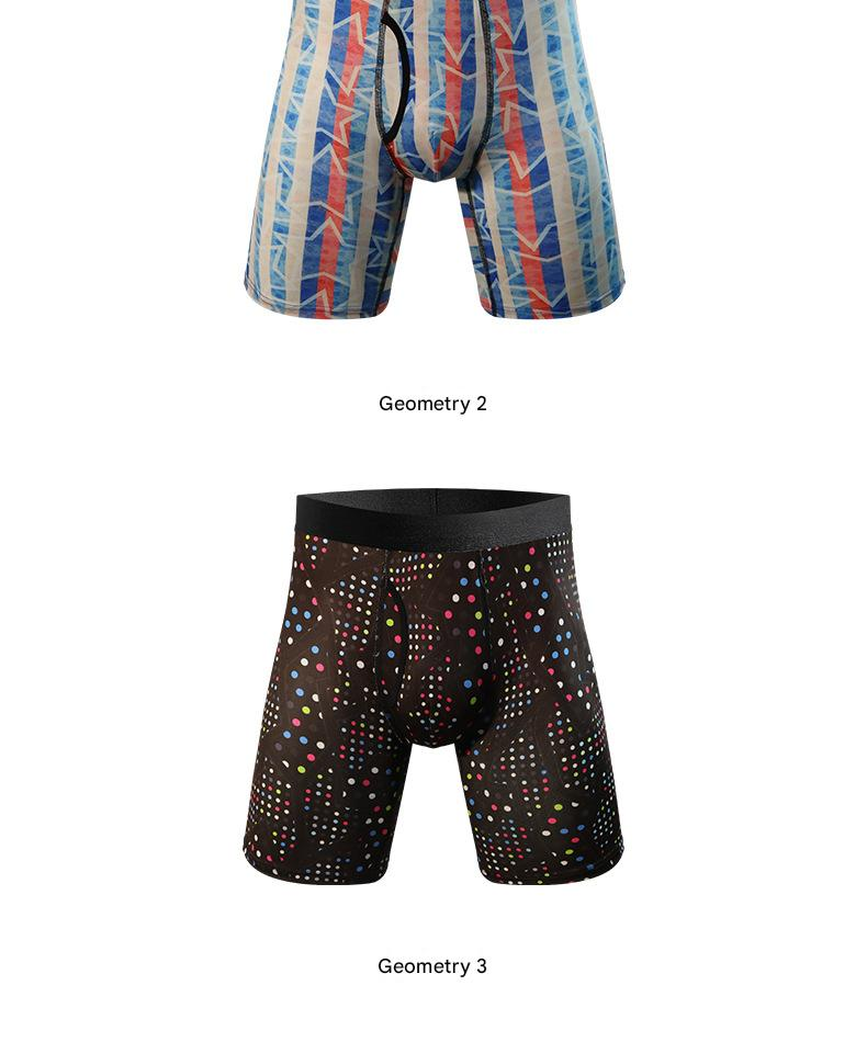 NOKO 3-pack Men's Underwear Novelty Digital Printing Breathable Stretch Sports Lengthened Trouser Legs Large Size Comfortable Boxer Briefs_voghion.com